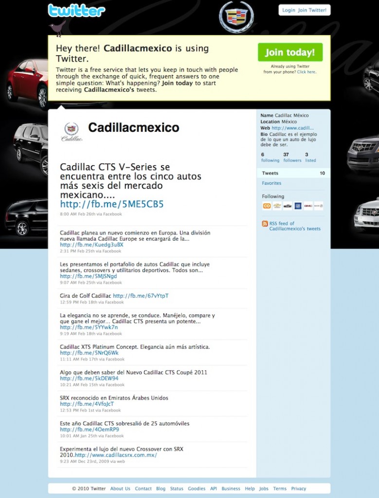 Twitter de Cadillac México en Merca20.com