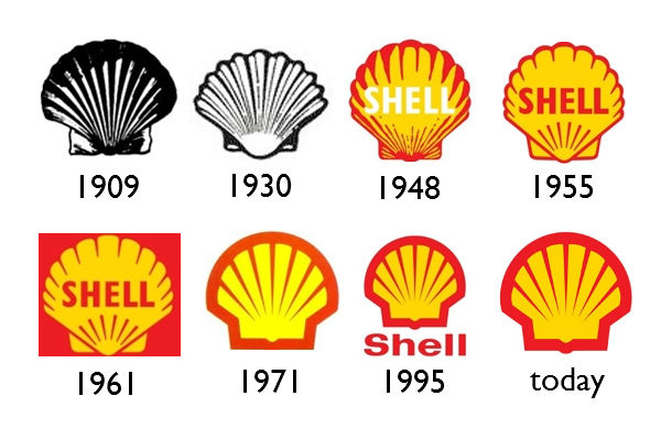 A pesar de la evolución del logotipo de la compañía petrolera, la esencia es la misma. Imagen: blog.logomyway.com