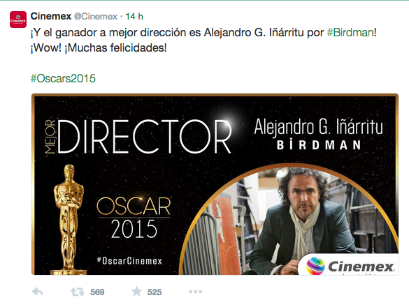 5 acertados tuits marketeros de los Oscars 2015