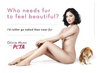 Actress Olivia Munn is seen posing in a poster for the latest campaign of People for the Ethical Treatment of Animals (PETA) Animal Rights group