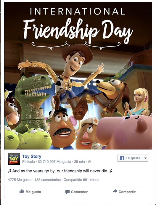 Día internacional de la amistad Toy Story