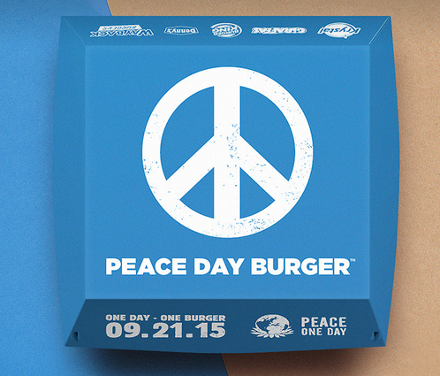 El empaque de la Peace Day Burger.