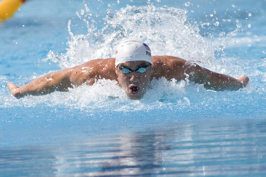 Jul 31 2009; Rome Italy; Michael Phelps (USA) competing in qualification round of the mens 100m butterfly at the 13th Fina World Aquatics Championships held in the The Foro Italico Swimming Complex.