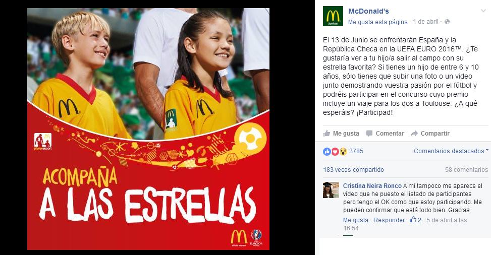 Imagen: Facebook McDonald's España