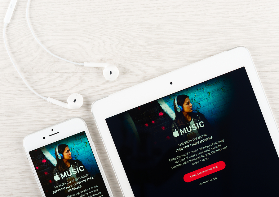 Apple music application on the display of iphone and ipad