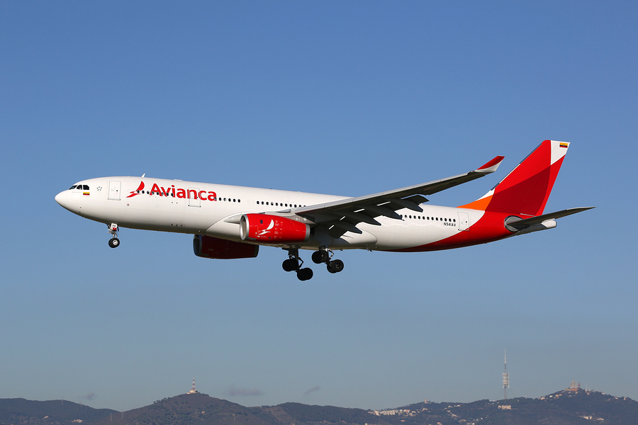 BARCELONA SPAIN - DECEMBER 11: An Avianca Airbus A330-200 approaching on December 11 2014 in Barcelona. Avianca is the flag carrier airline of Colombia with its headquarters in Bogota.