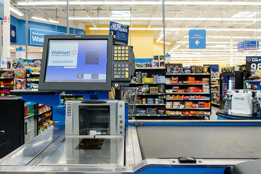 WILLIAMSBURG, VA, USA - CIRCA AUGUST 2015: Empty till in a Walmart supermarket