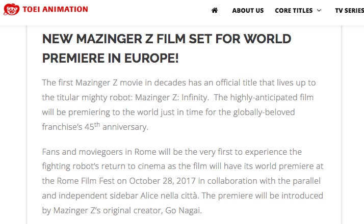 Mazinger Z-Toei Animation-Premier Mundial
